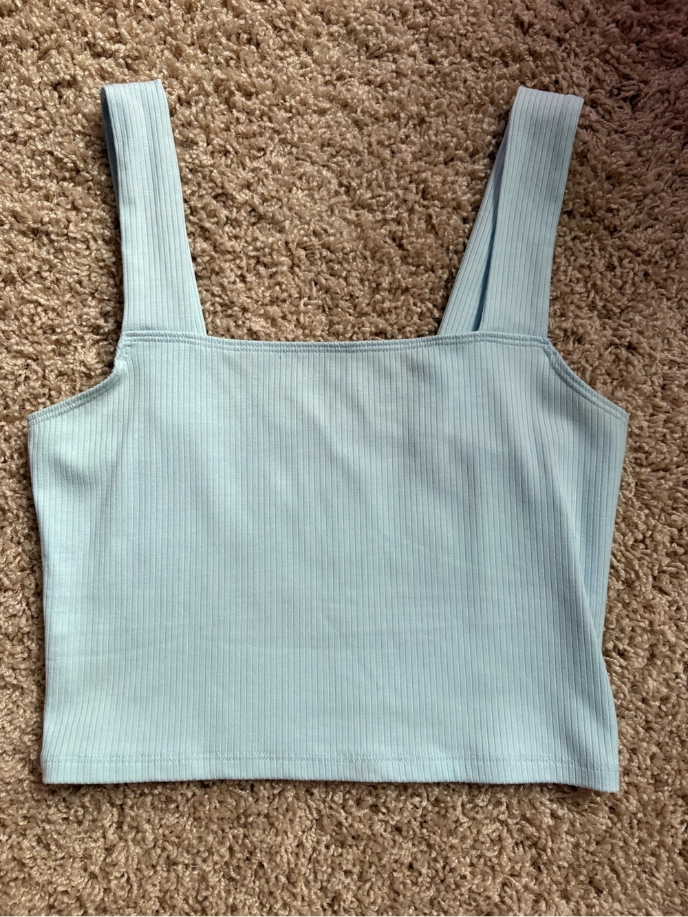 American Eagle Outfitters Ribbed Square-Neck Crop Tank - Pale Blue